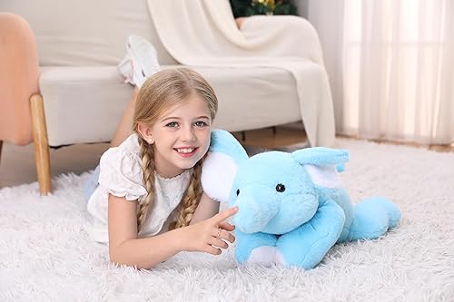Miniatura 5 de JellyMallow Animales de peluche de elefante con peso de 27 pulgadas, color azul, almohada de felpa de elefante gigante abrazable para niños y adultos