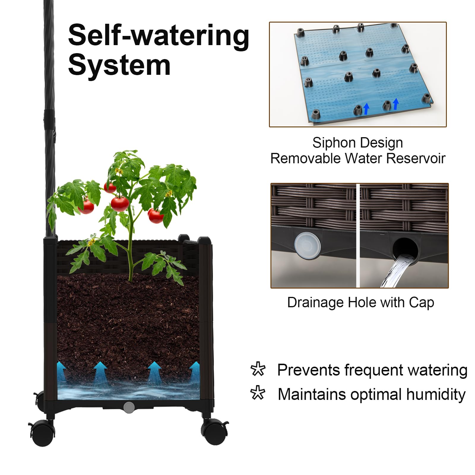 HOMASIS Arco da Giardino Grande con Ruote, 2 in 1 Pergolato da Giardino con Arco per Rampicanti e Fioriera, Sistema di Auto-Irrigazione, Decorazioni da Esterno per Matrimoni (Nero, 288 x 40 x 202 cm)