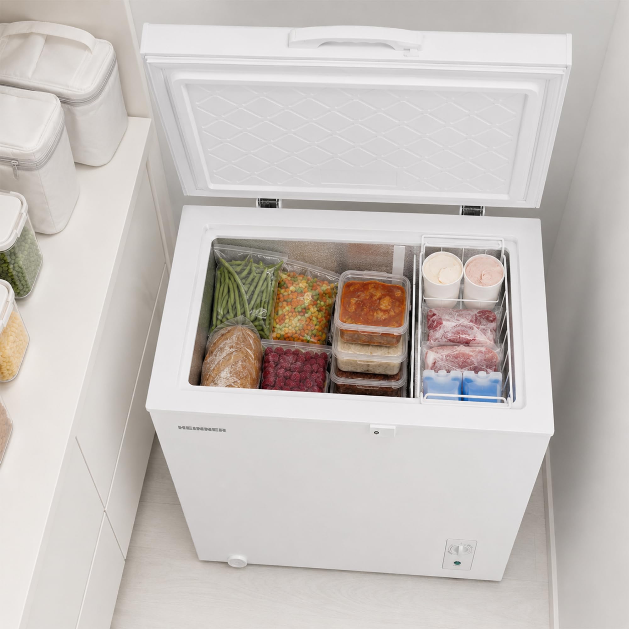 HCF-M198INVCE++ Gefriertruhe/Convertible Chest Freezer – 198 L Fassungsvermögen, Inverter-Kompressor für leisen und effizienten Betrieb, Energieklasse E, modernes Weiß, 5‑Jahres-Garantie
