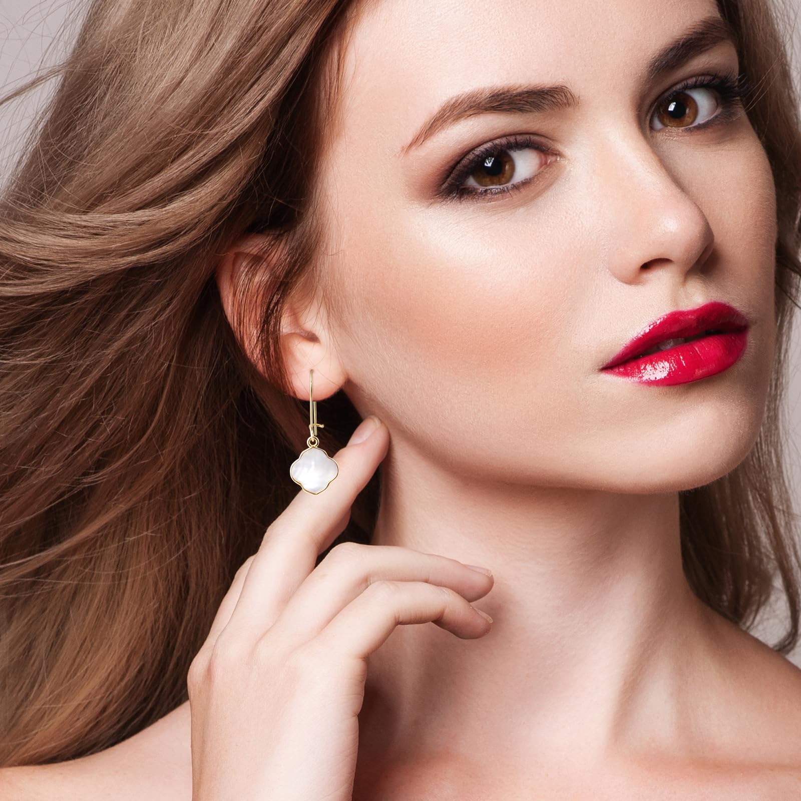 Earrings for Women14K Gold Drops Dangle Pendant Natural Stone Natural shell of Pearl Earrings Handmade Premium Quality Jewelry are the Gift for Mom,Wife and Girlfriend