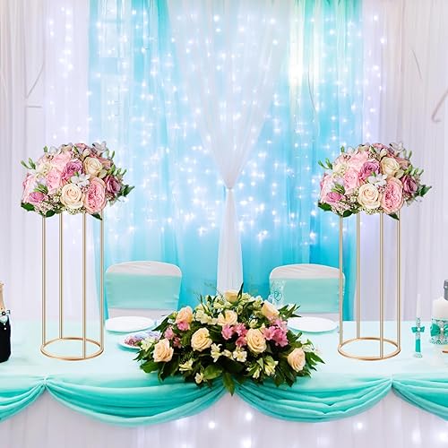 Miniatura 3 de 6 soportes dorados de flores de 23.6 pulgadas, centros de mesa de boda para mesas, jarrones de flores modernos geométricos de metal, jarrón alto