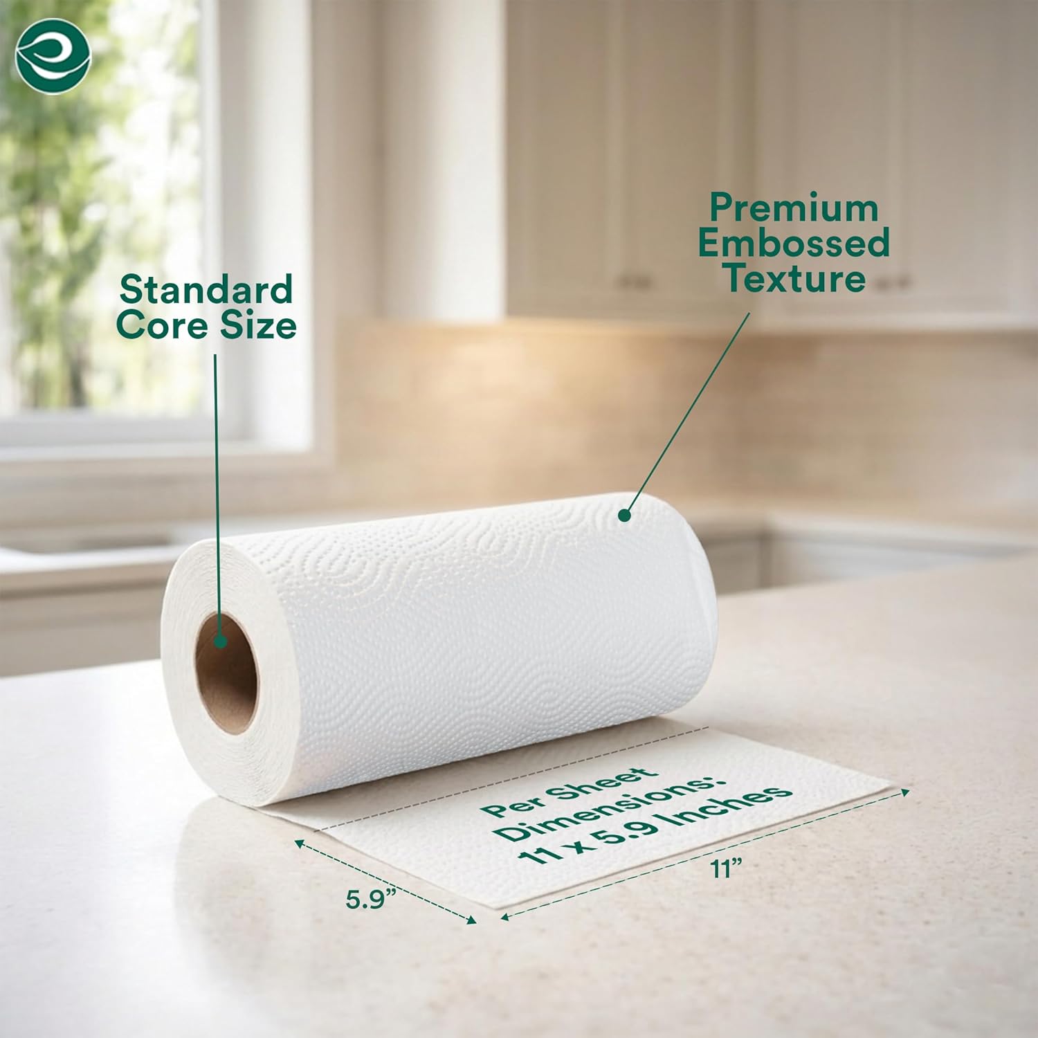 Eco Soul Bamboo Paper Towel Set Of 12 Rolls |150 Sheets Per Roll | Ultra Absorbent, Eco-Friendly, Sustainable, Food Safe Kitchen Paper Towel
