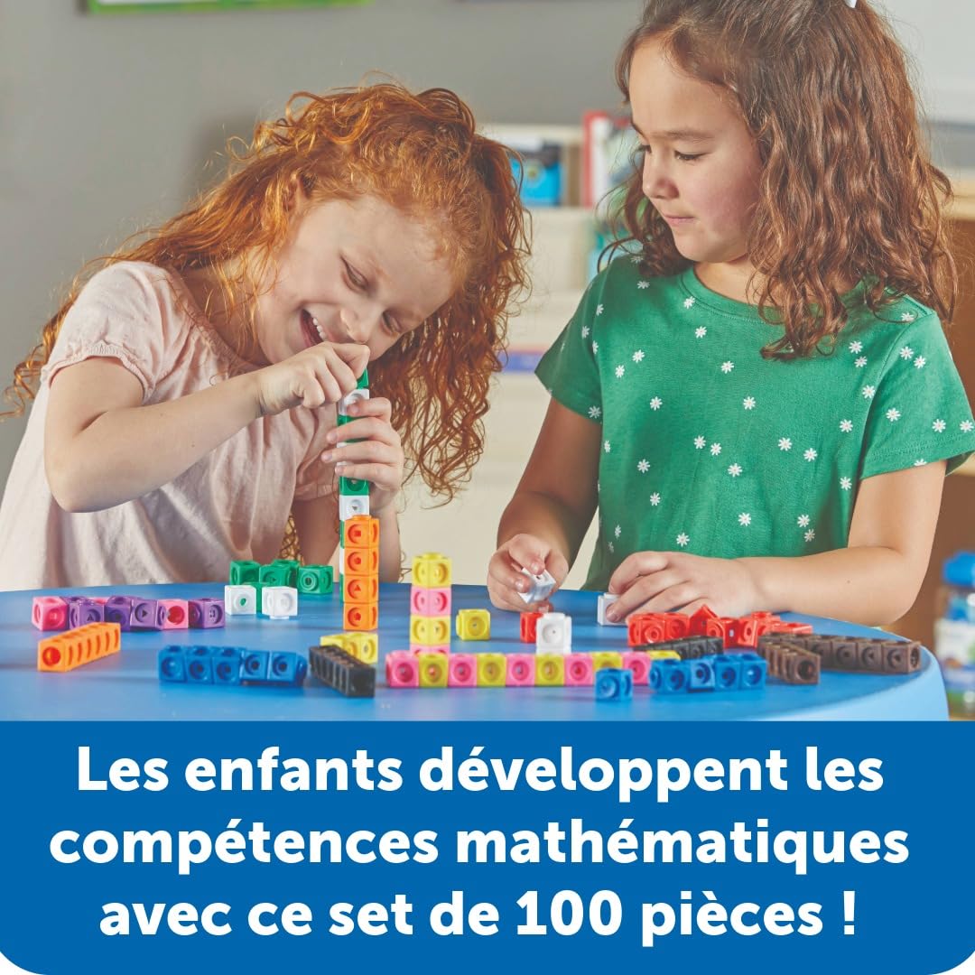 Learning Resources MATHLINK® CUBES-100, Cubes emboîtables pour activités mathématiques, Jeu éducatif STEM, comptage, dès 5 Ans