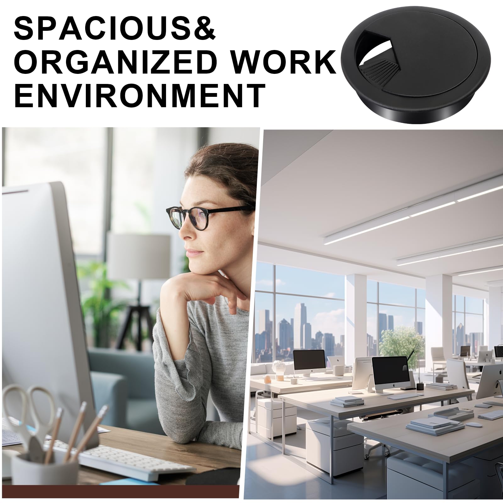 Selutiya 10Pcs Desk Grommet with Hole Saw,60mm Desk Cable Hole Desk Cable Grommet Covers Organize Office and Home Table Cable,Desk Hole Cover,Desk Grommet 60mm(Black) - Image 4