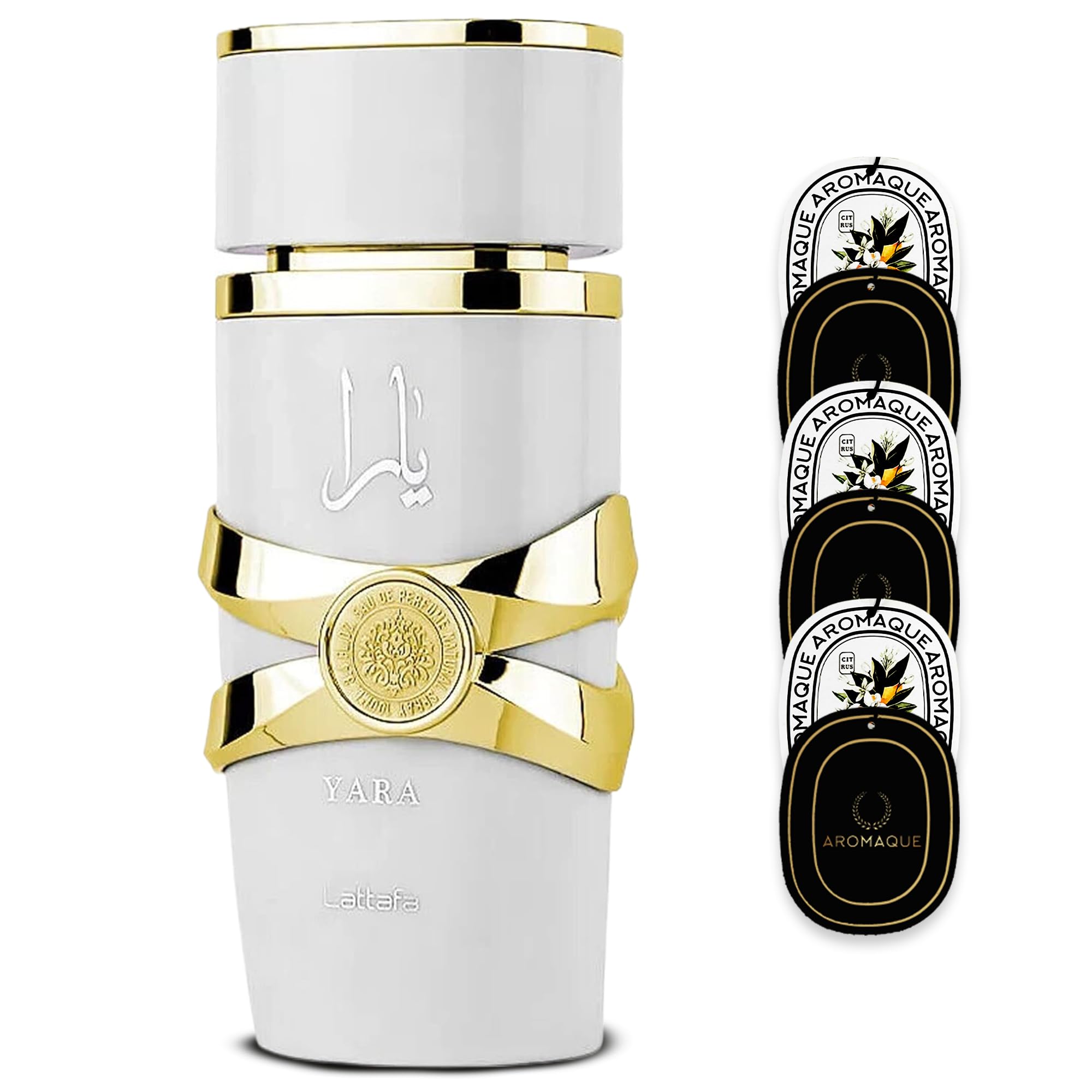 AROMAQUE's Bundle of Yara Moi Lattafa Perfume EDP with Six Scented Car Freshener Cards