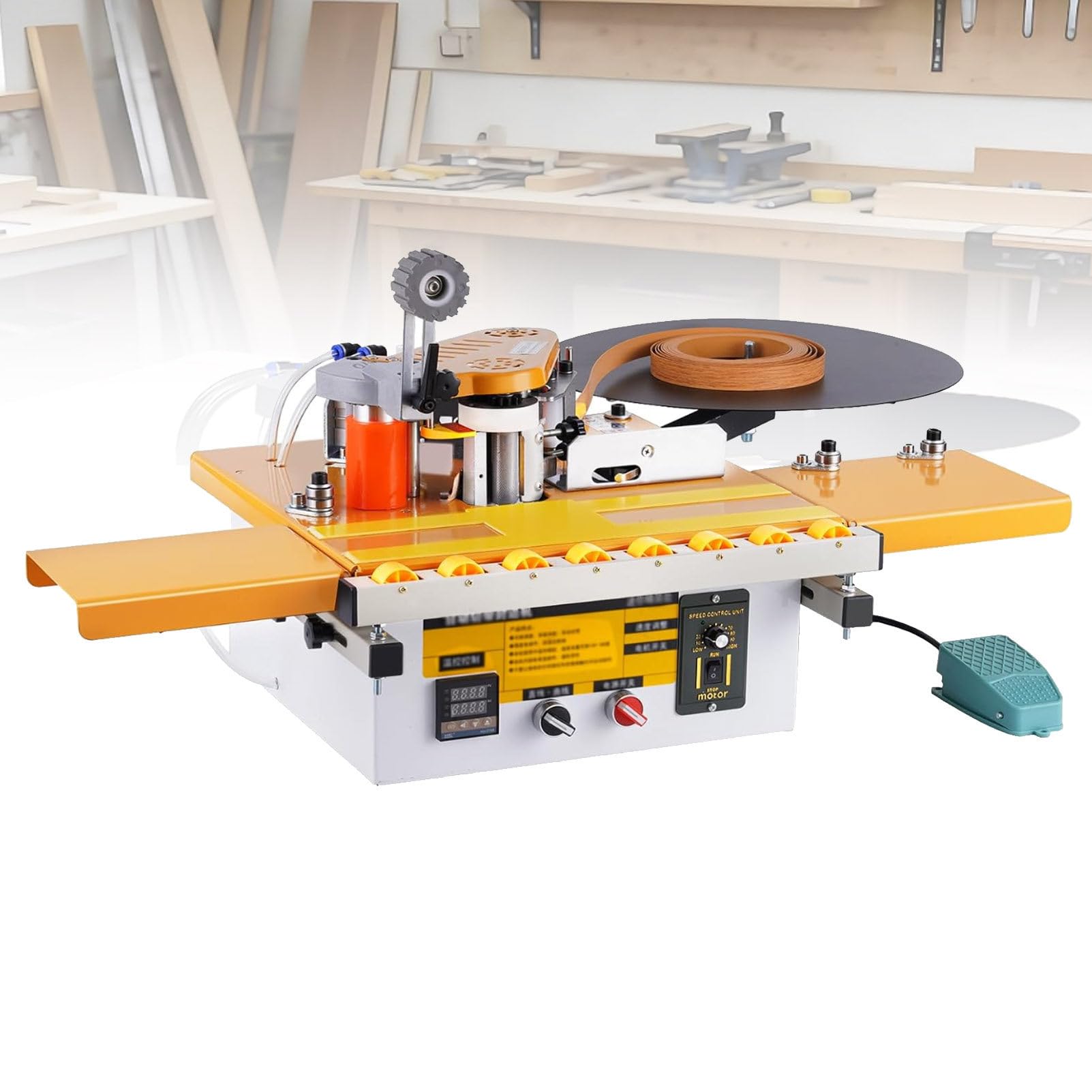 Hydravex Woodworking Edge Banding Machine, Portable Automatic Curve & Straight Edge Bander with Dual-Side Glue Application, Auto-Tape Cutting, Digital Temp Control, Adjustable Speed