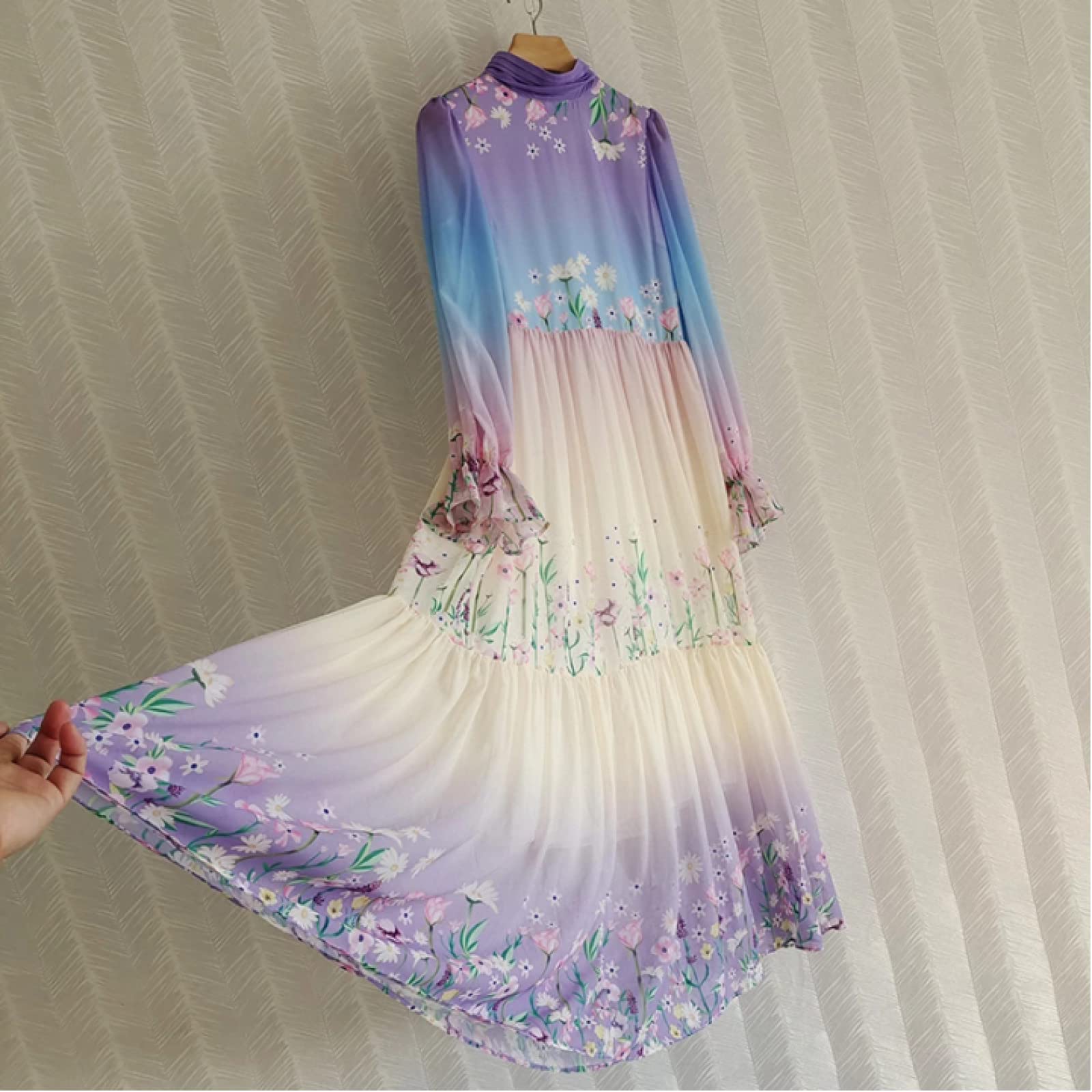 di Alta qualità Floreale Viola Designer Moda Maxi Vestito da Partito Lungo sul Retro Fiocco Decor Largo Vestidos Plus