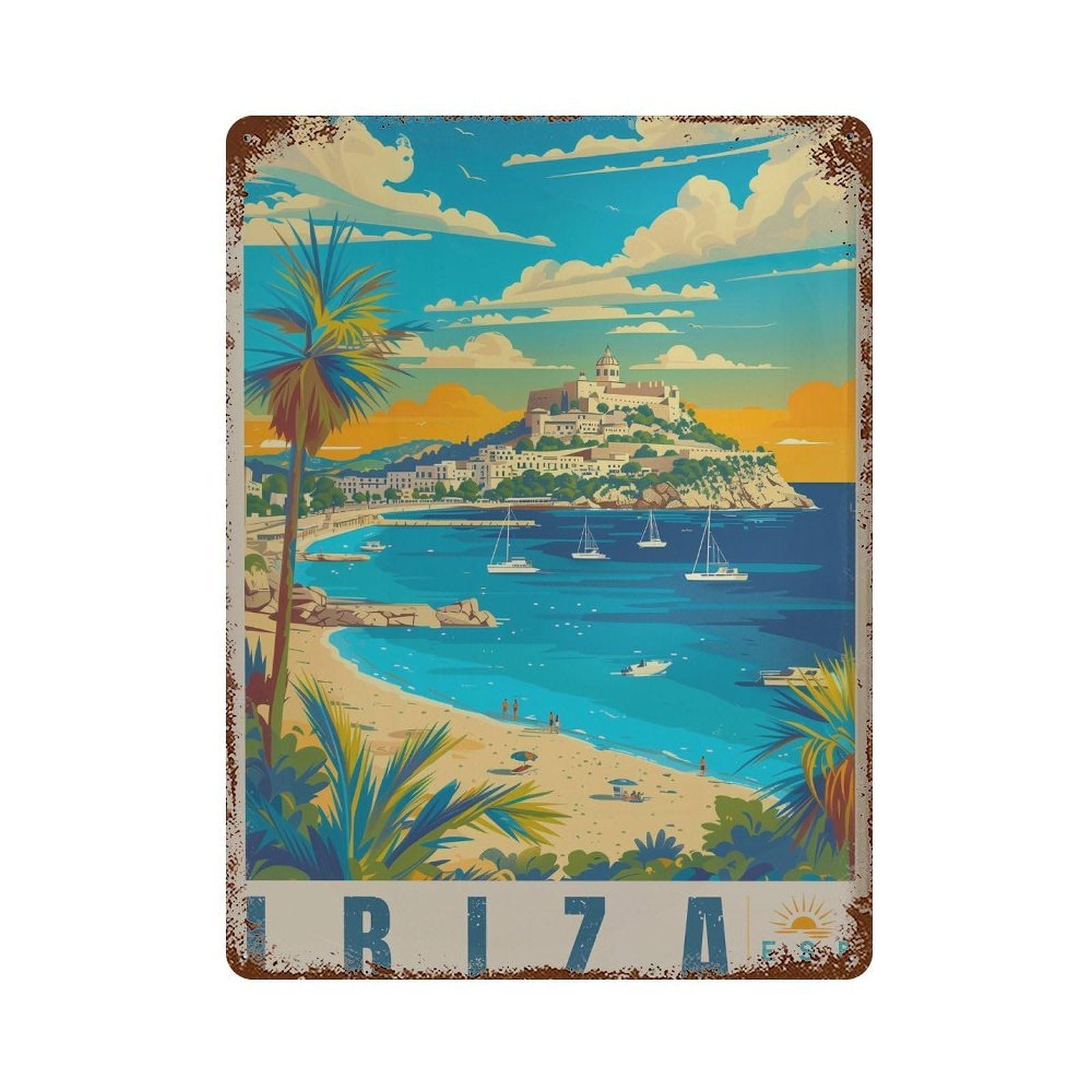 xiaoxiaoshen Ibiza Travel Mediterranean Island Wall Decor Art Metal Tin Poster Modern Home Decor Art Home Bar Shop Decorations Vintage Sign 40x30cm