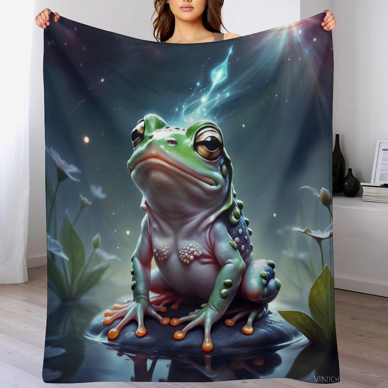 Couverture polaire grenouille moelleuse : plaid flanelle chaud lit 150x200