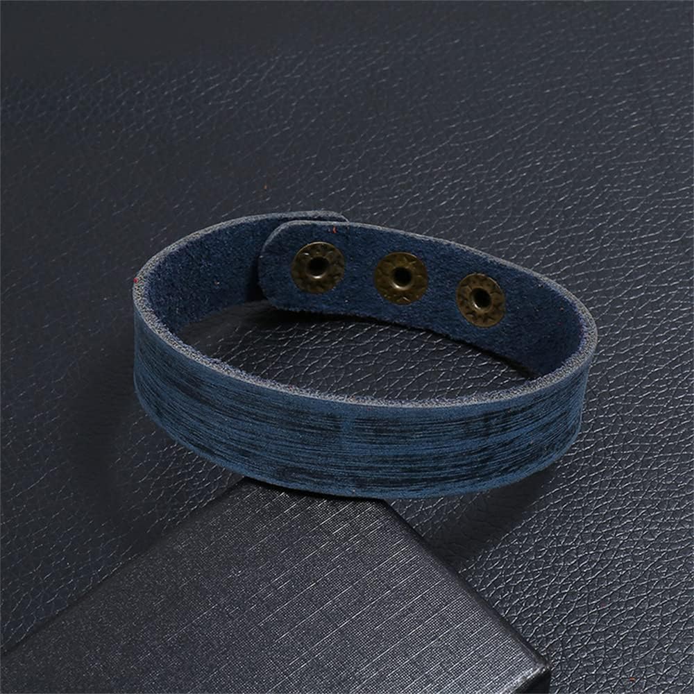 Luxury Men's Quartz Watch - Retro Wide Pure Cow Leather Strap, Fashion Brown Cool Punk Style Wristwatch Bracelet (A Blue Set)