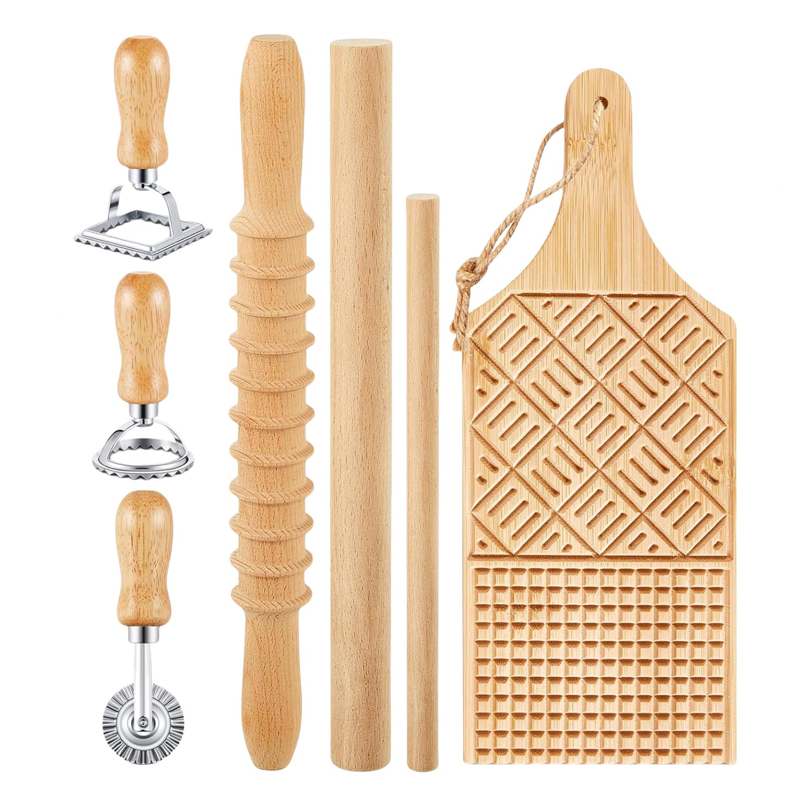 Kalttoy Pastas Making Set for Gnocchi and Ravioli Includes Wood Board and Rolling Pin Gnocchi Pastas Maker Suitable for Easy Use Set