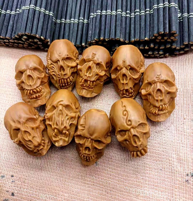 Amazon｜特選腕輪念珠 木玉ブレス 男性用 骸骨彫り(髑髏彫り) 橄榄核雕