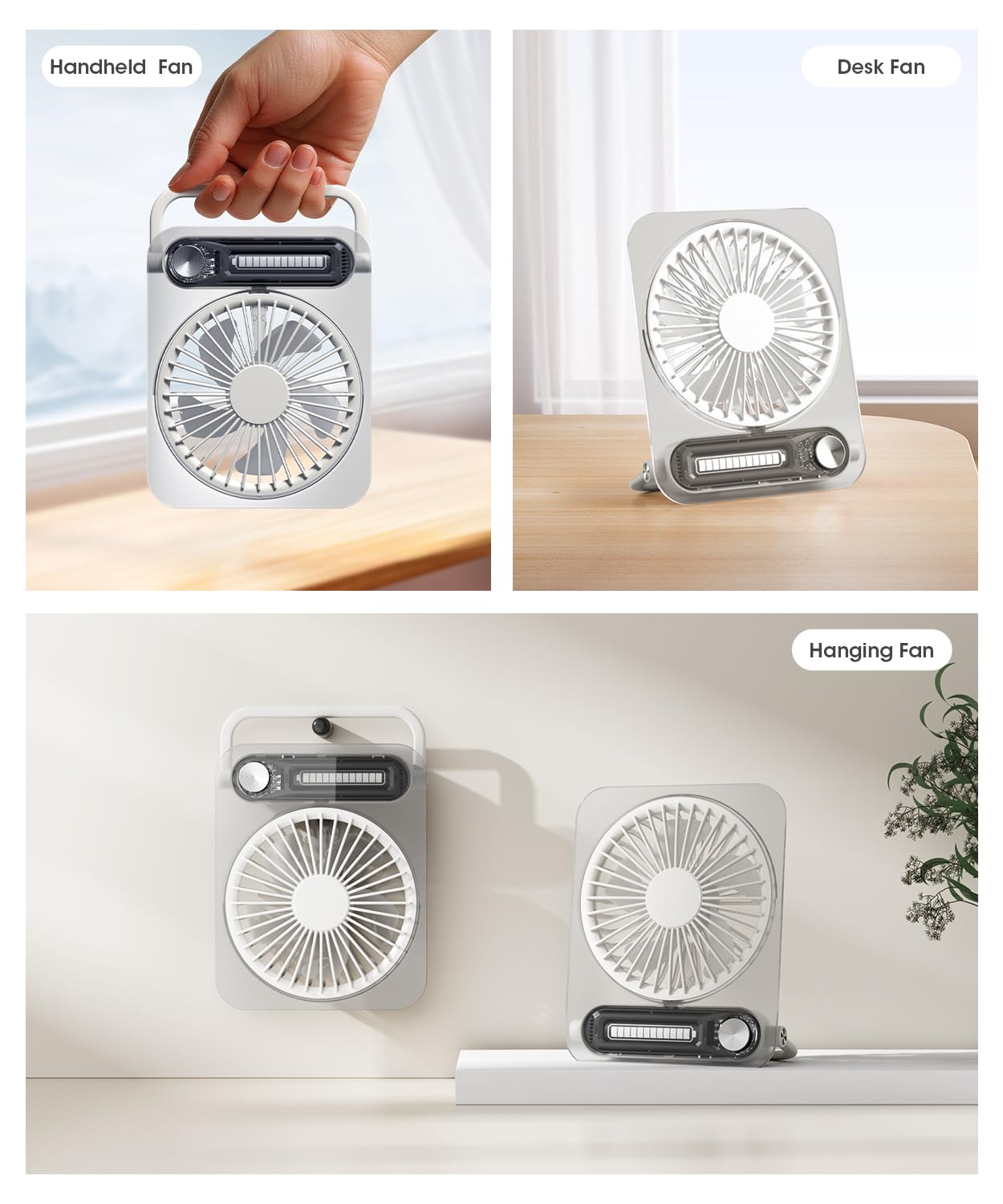 Ventilador de escritorio pequeño, silencioso, ventilador portátil personal, funciona con pilas recargables y alimentado por USB, delgado y plegable, 3 velocidades para escritorio de mesa en 8