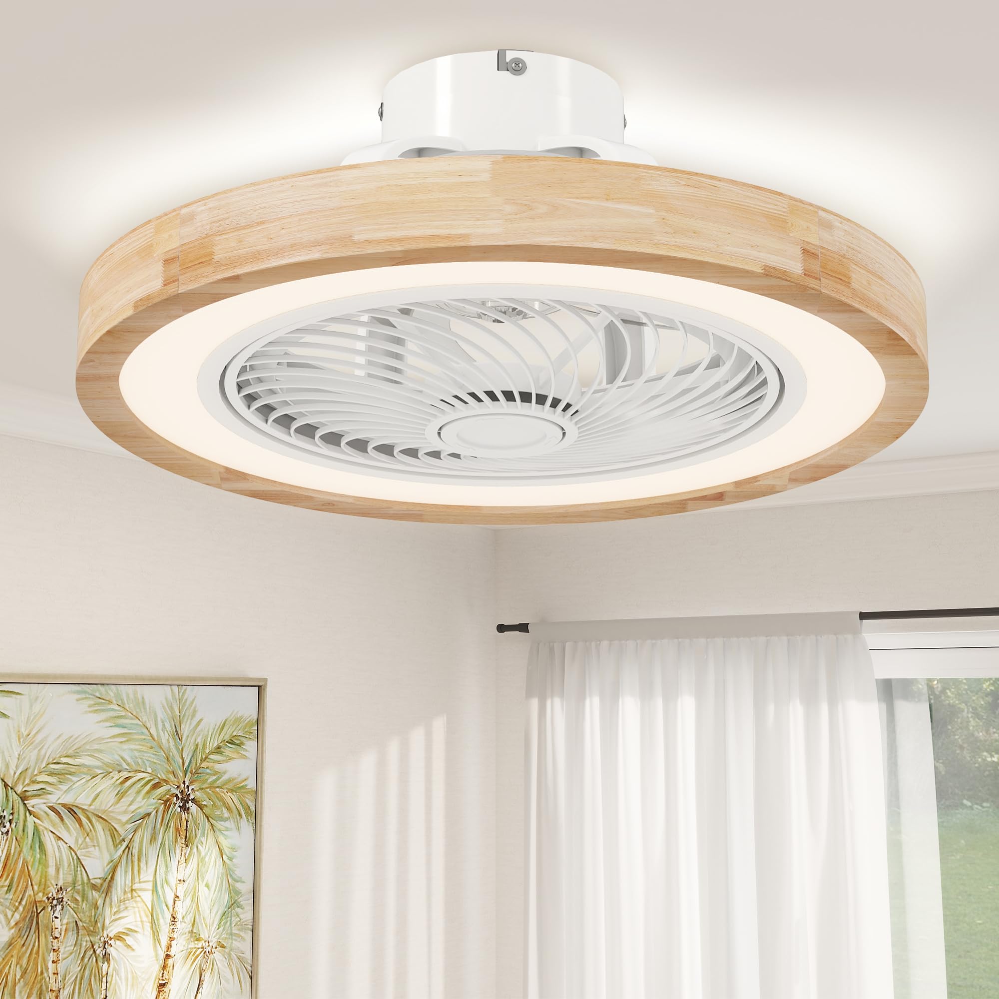 HOMCOM Ventilateur Plafond Réversible LED RGBW 50 cm Effet Bois Naturel