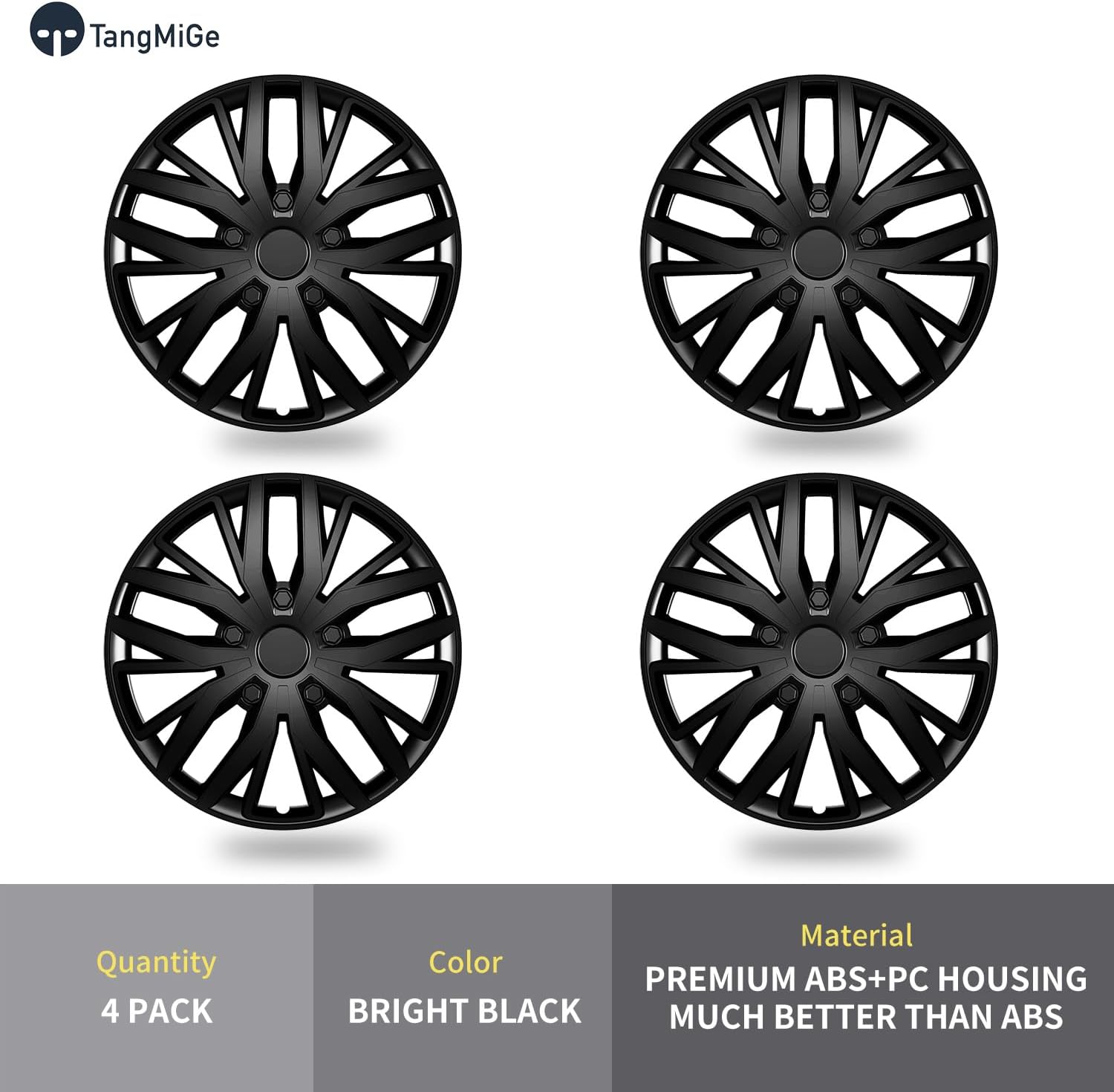 TangMiGe 4 Pack Universal Hubcaps Replacement R15 Wheel Covers, Steel Wheel Rim Cover for Most Cars Sedans SUV Trucks, 15" 15 in inch Hub Caps (Bright Black Color, 15 inch)