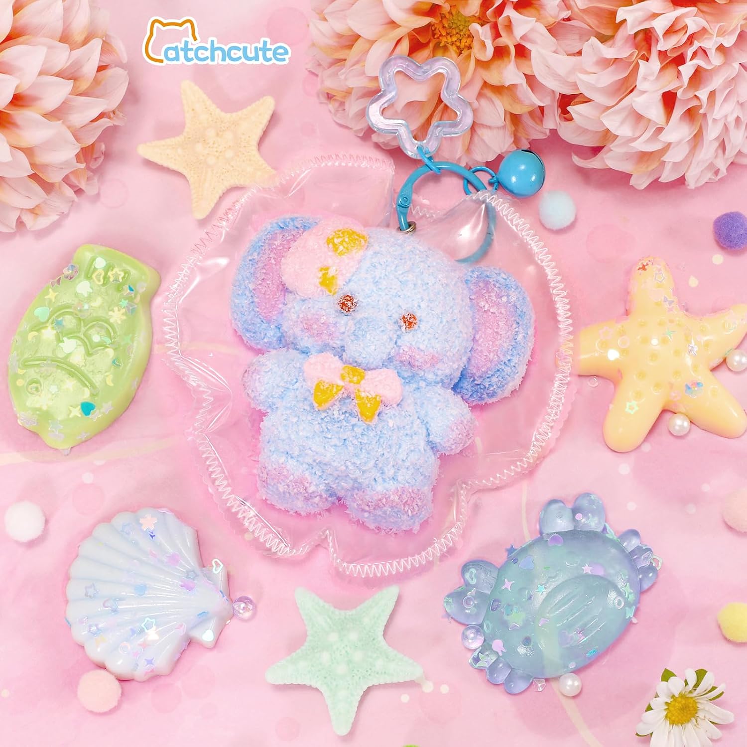 CatchCute Squishies Toys Set 5PCS, Squeeze Toys Soft Elephant Starfish Seashell Crab Sensory Fidget Toys for Stress Anxiety Relief, Sticky Toys Party Favors Birthday for Boys and Girls