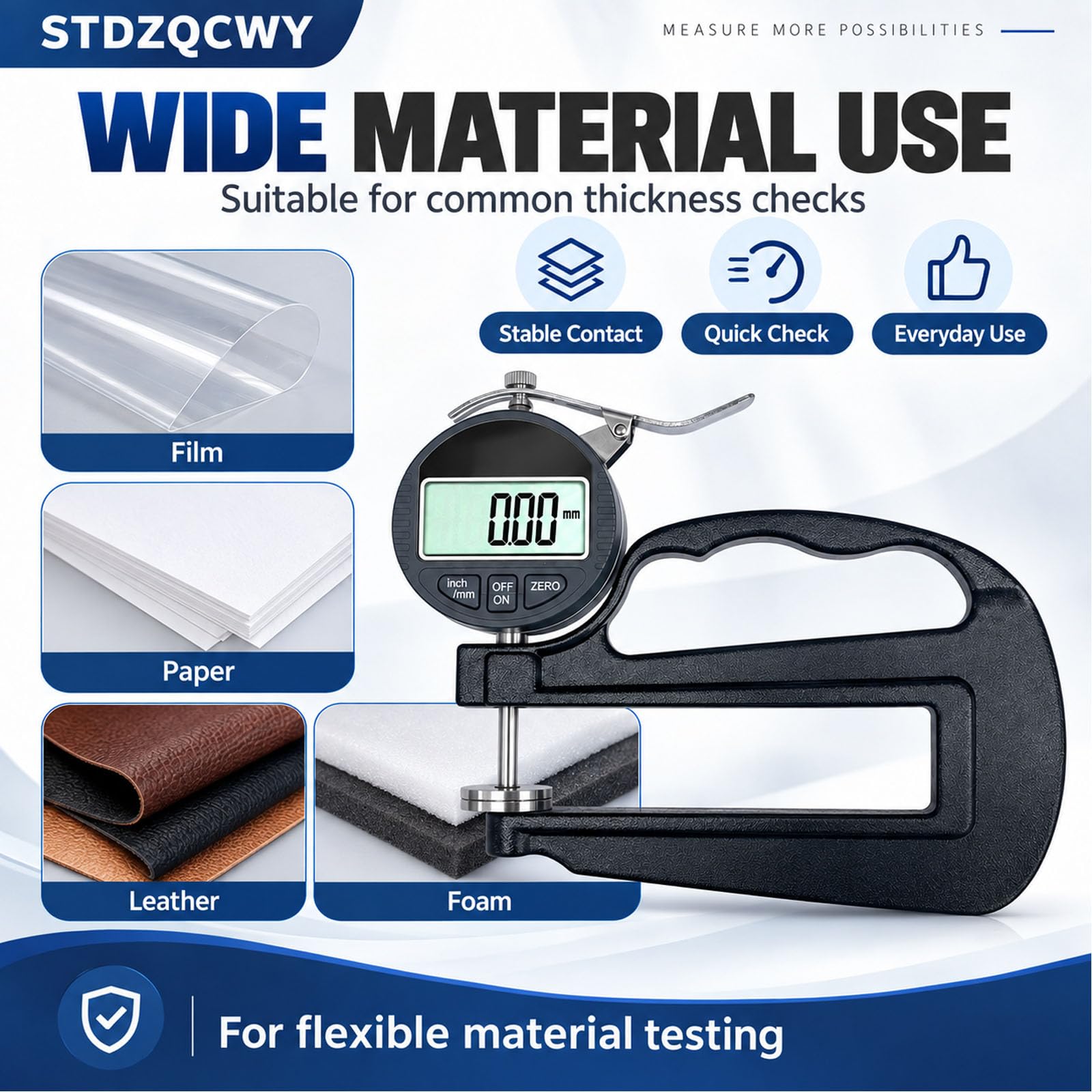 Medidor De Espesor Digital De Garganta Profunda, Rango De 0-25,4 Mm, Resolución De 0,01 Mm, Profundidad De Garganta De 120 Mm, Cabezal De Medición Grande De 30 Mm, Pantalla Lcd, Para Película,