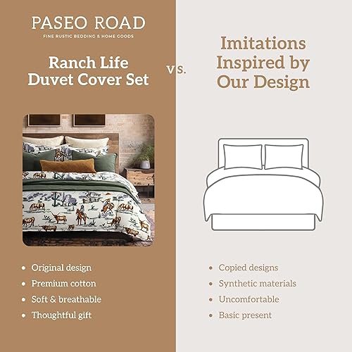Miniatura 7 de Paseo Road Ranch Life Western Bedding - Juego de funda de edredón de algodón de 3 piezas, tamaño King, estampado de ropa de cama verde de cuernos