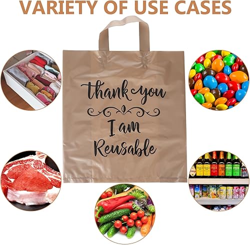 Miniatura 7 de Jetec 500 bolsas de compras con asas de 12 x 6.75 x 14 pulgadas, bolsas de plástico reutilizables de color marrón a granel de 2 mil, bolsa de regalo