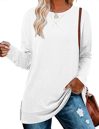 BETTE BOUTIK Women's Drop Long Sleeve Sweatshirts Casual Crewneck Tunic Tops Sweartshirts With Side Slits S-3XL