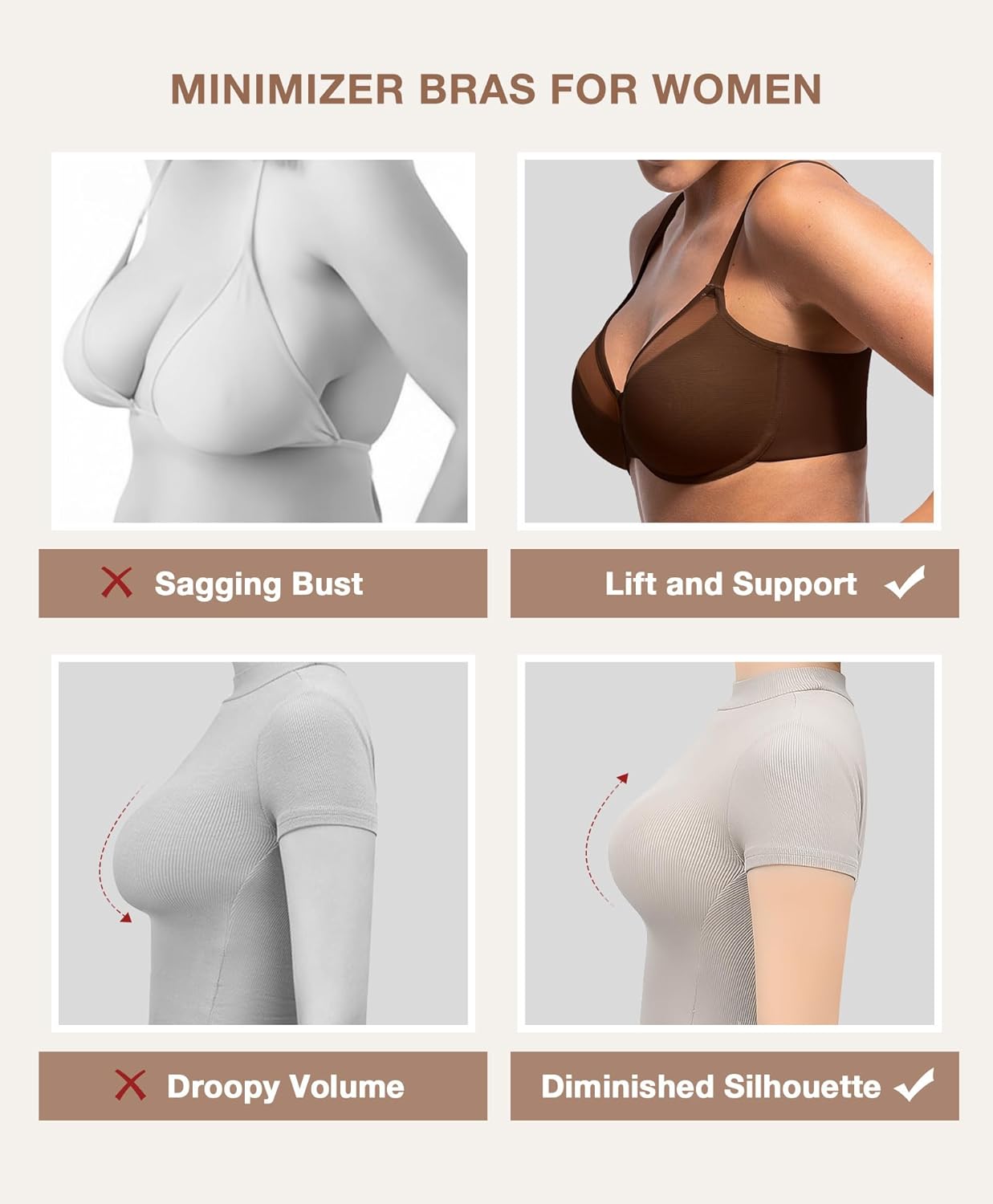 Lover-Beauty Minimizer Bras for Women Full Coverage Unlined Underwire Bras Plus Size Lifting Bra for Heavy Breast - Image 5