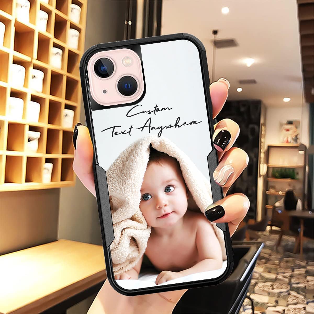 Custom Phone Case for iPhone 13 - Customized Shockproof Cases Cover by Personalized Photos Picture Text Name, Anti-Scratch Shock Resistant 3-in-1 Design TPU PC Protector Black 6.1-inch