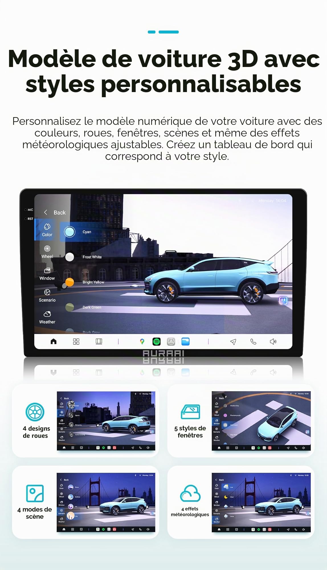Ossuret Android 13 Autoradio Récepteur Radio Automobile Navigation GPS, 8 cœurs 8+256 Go Système d'infodivertissement Automobile Écran Tactile 9 Pouces 2K HD CarPlay sans Fil Android Auto Bluetooth