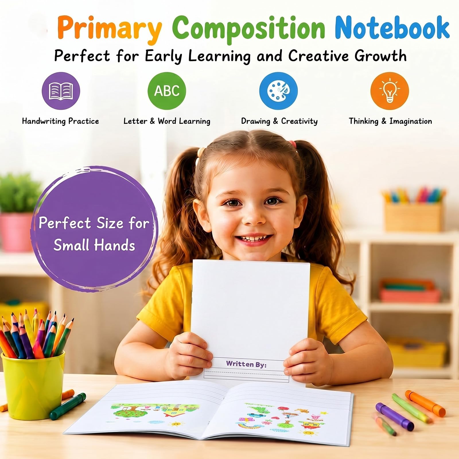 Henoyso 24 quaderni per composizione primaria K-2 da 14 x 21,3 cm, taccuino per forniture per bambini, libro di scrittura vuoto per bambini, diario da 60 pagine (bianco)