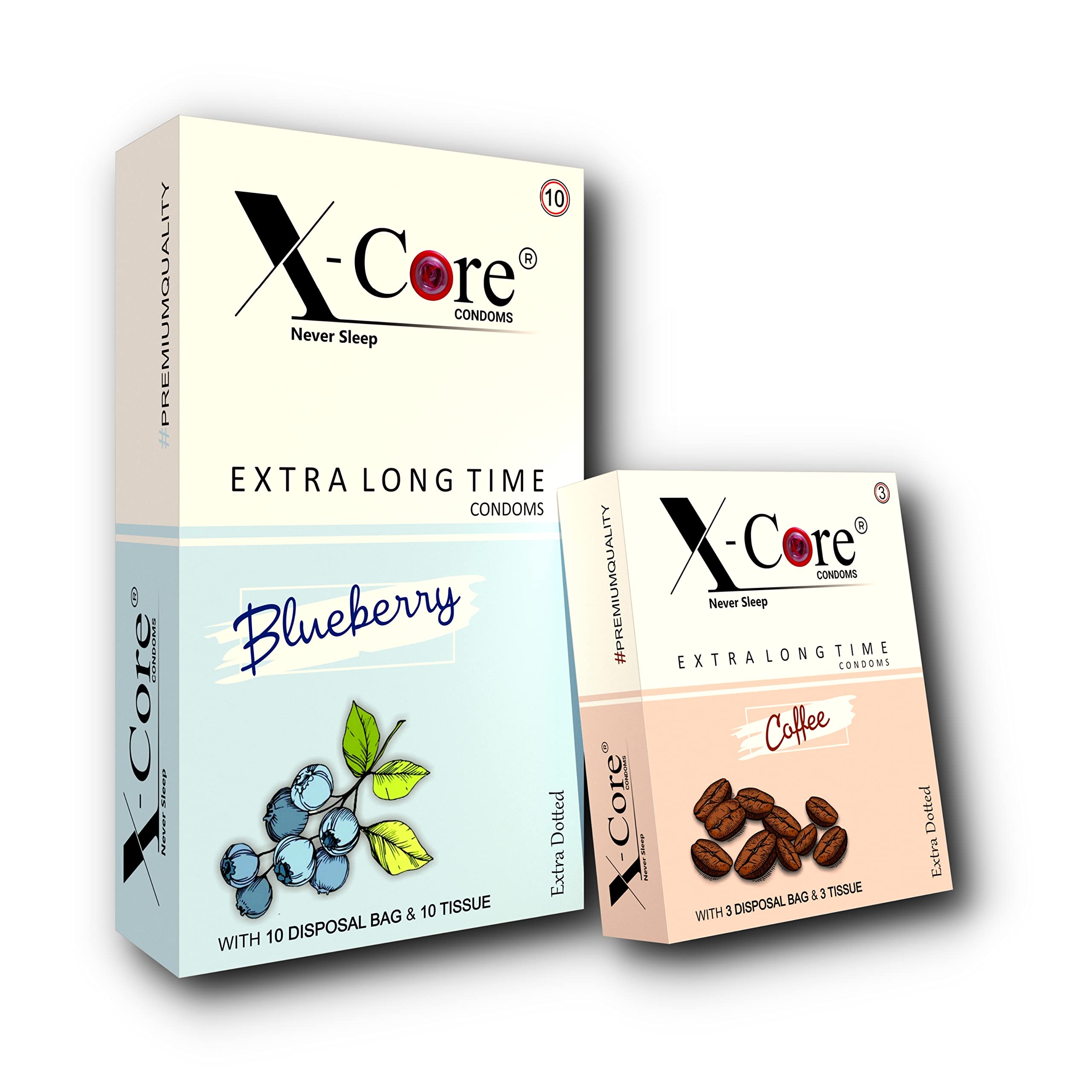 X-Core Real Feel Condoms for Men Dotted Condoms Extra Dotted for Her Extra Stimulation (Pack of 1) (10-Blueberry + 3 Coffee)