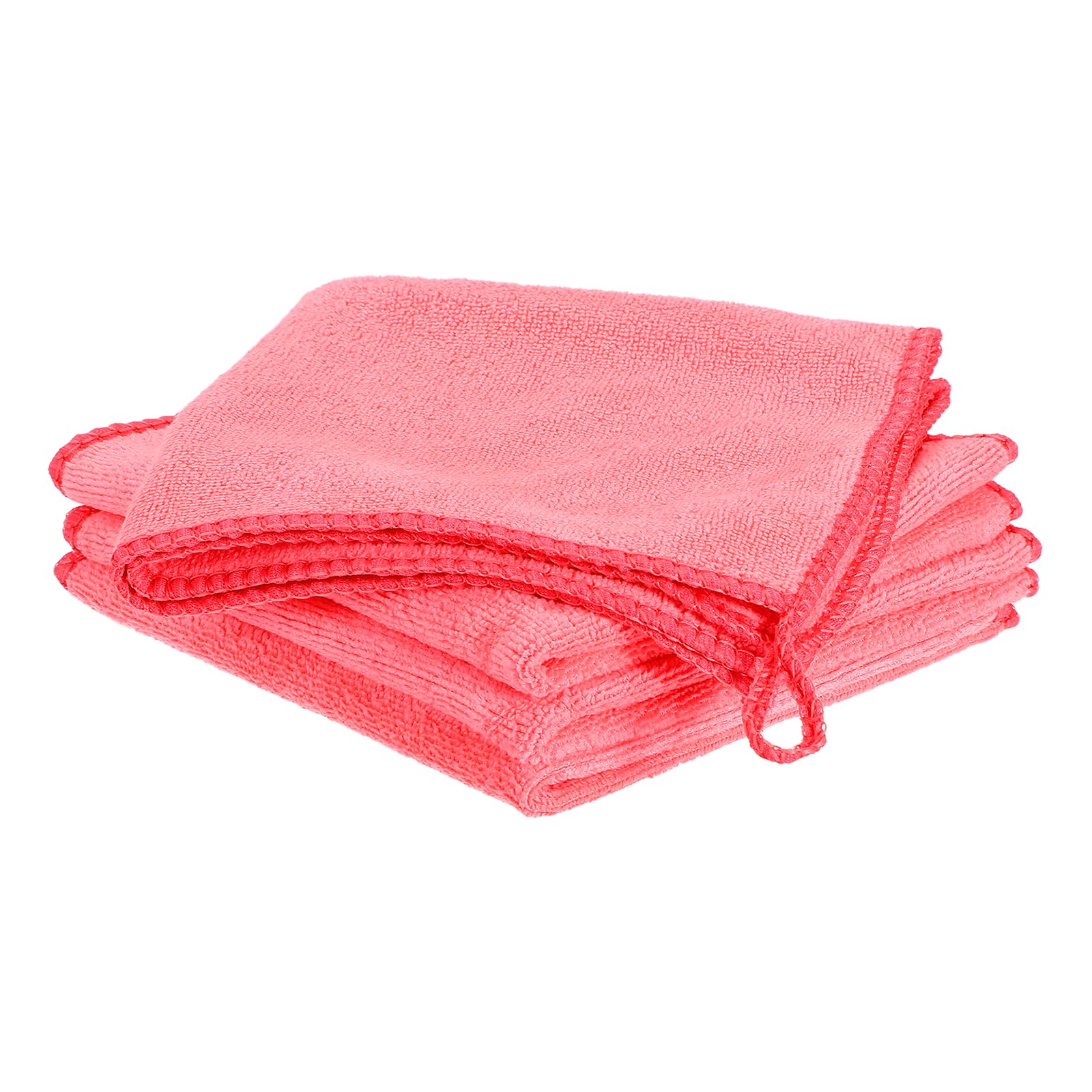 sourcing map 4 Pack Microfiber Cleaning Cloth, 10" x 10" Multi-Functional Cleaning Towels Reusable Absorbent Rags with Hook for Car Wash Kitchen Household Window Clean, Rose Red
