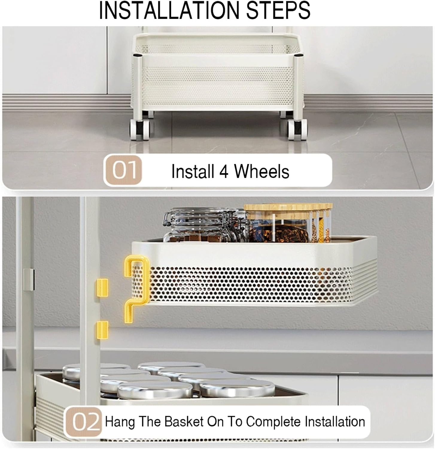 Multi-Layer Storage Rotating Basket,Bathroom Shelf with Wheels,Rotating Fruit and Vegetable Shelf,Removable Basket,Space-Saving(6 Tiers)