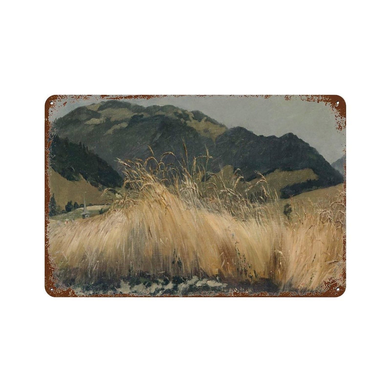 xiaoxiaoshen Wheat Fields, Landscape Oil Painting, Vintage Country Wall Decor Art Metal Tin Poster Modern Home Decor Art Home Bar Shop Decorations Vintage Sign 20x30cm