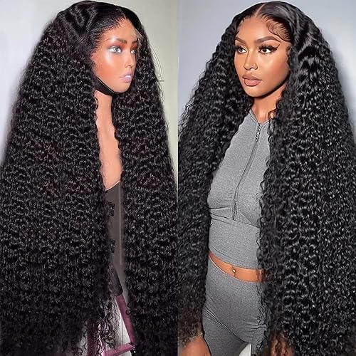 32 Inch Deep Wave Lace Front Wigs Human Hair 200% Density 13x6 HD Lace Frontal Wigs Human Hair Deep Curly Wigs for Women Pre Plucked Glueless Wigs Natural Color