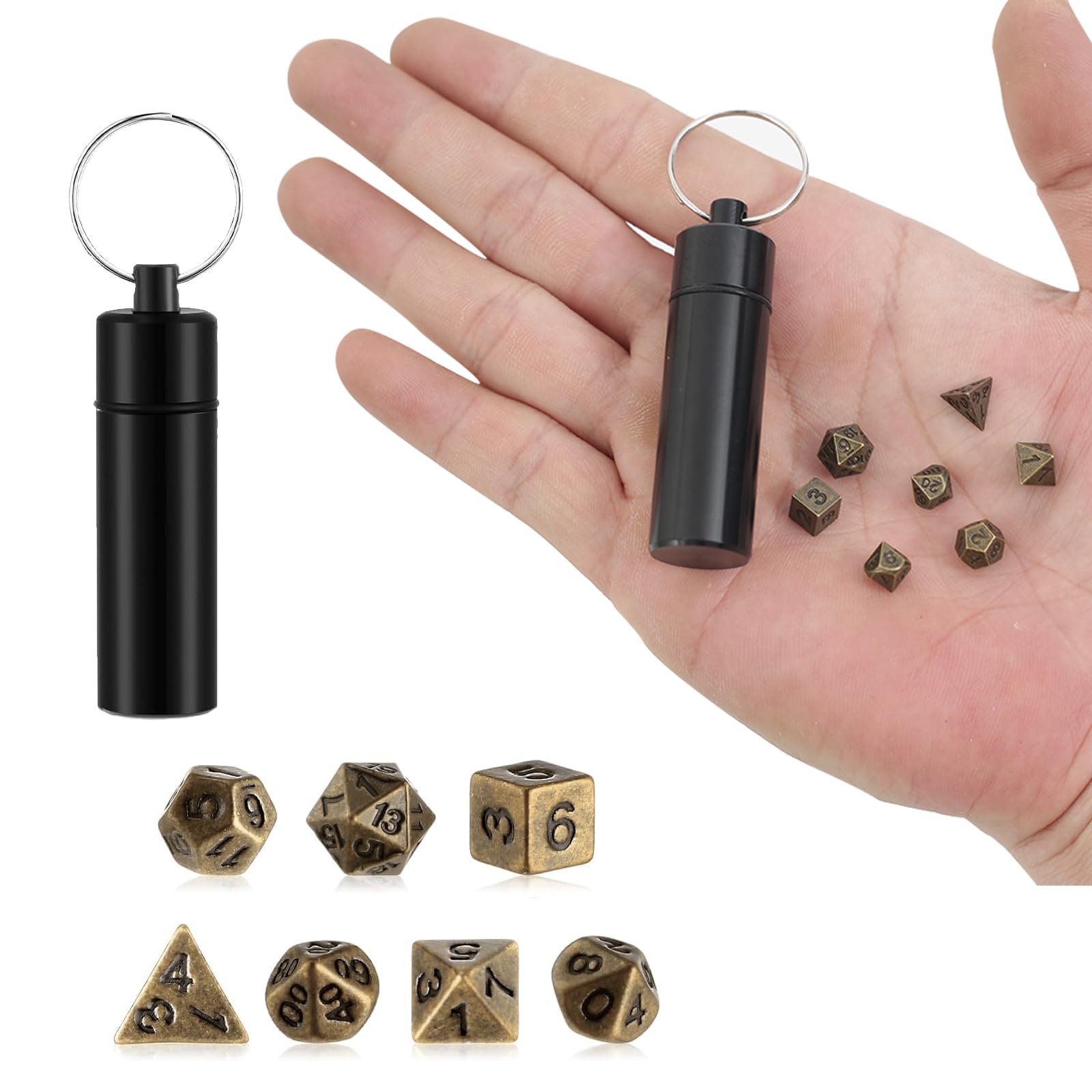 Juego de dados DND, 7 dados D&D para Dungeon and Dragons MTG RPG D&D D20, D12, D10, D%, D8, D6, D4, juego de dados de metal, mini dados poliédricos y RPG (bronce antiguo)