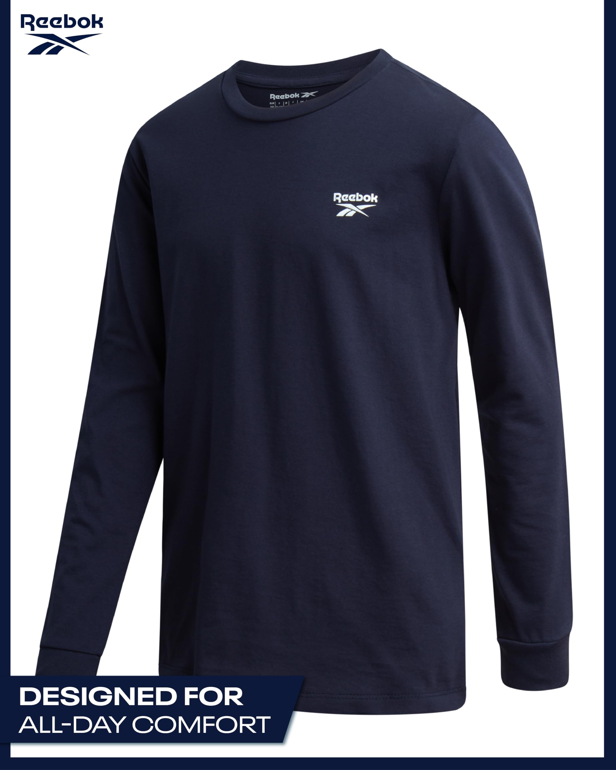 Reebok Camicia a maniche lunghe da ragazzo - Confezione da 2 magliette a maniche lunghe in cotone basic - T-shirt girocollo per ragazzi (8-14)