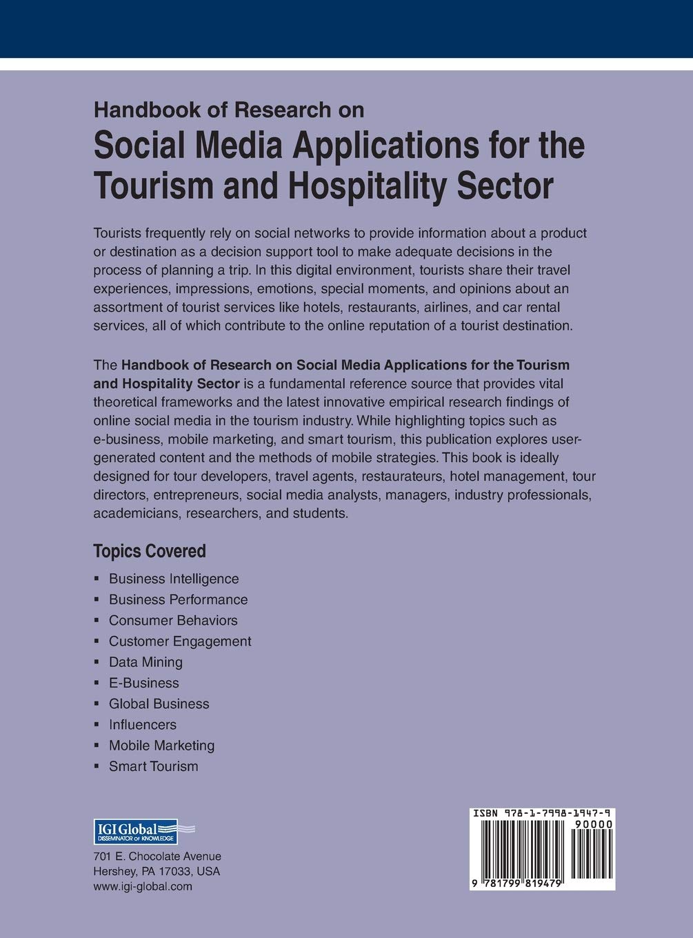 Handbook of Research on Social Media Applications for the Tourism and Hospitality Sector