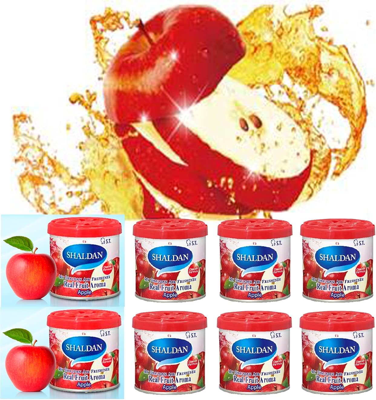 My Shaldan Air Freshener V8 - Apple x8 cans Real Fruit Aroma by ST. Corporation, Japan, Original Classic Formula, and YirehStore Finger Heart Lemon Scent