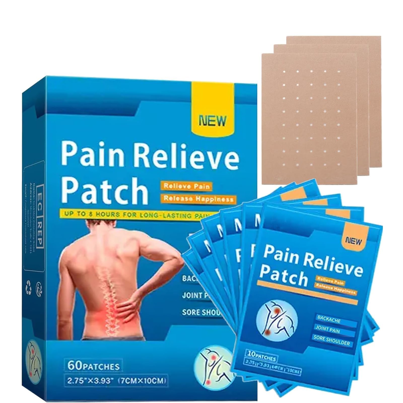 60Pcs Pain Relief Patches, Arthritis Herbal Heat Patches Heat Patches for Pain Relief Fast-Acting Patches Long Lasting Relief of Pains for Knee, Back, Neck, Shoulder Pain Knee Pain Relief Patch