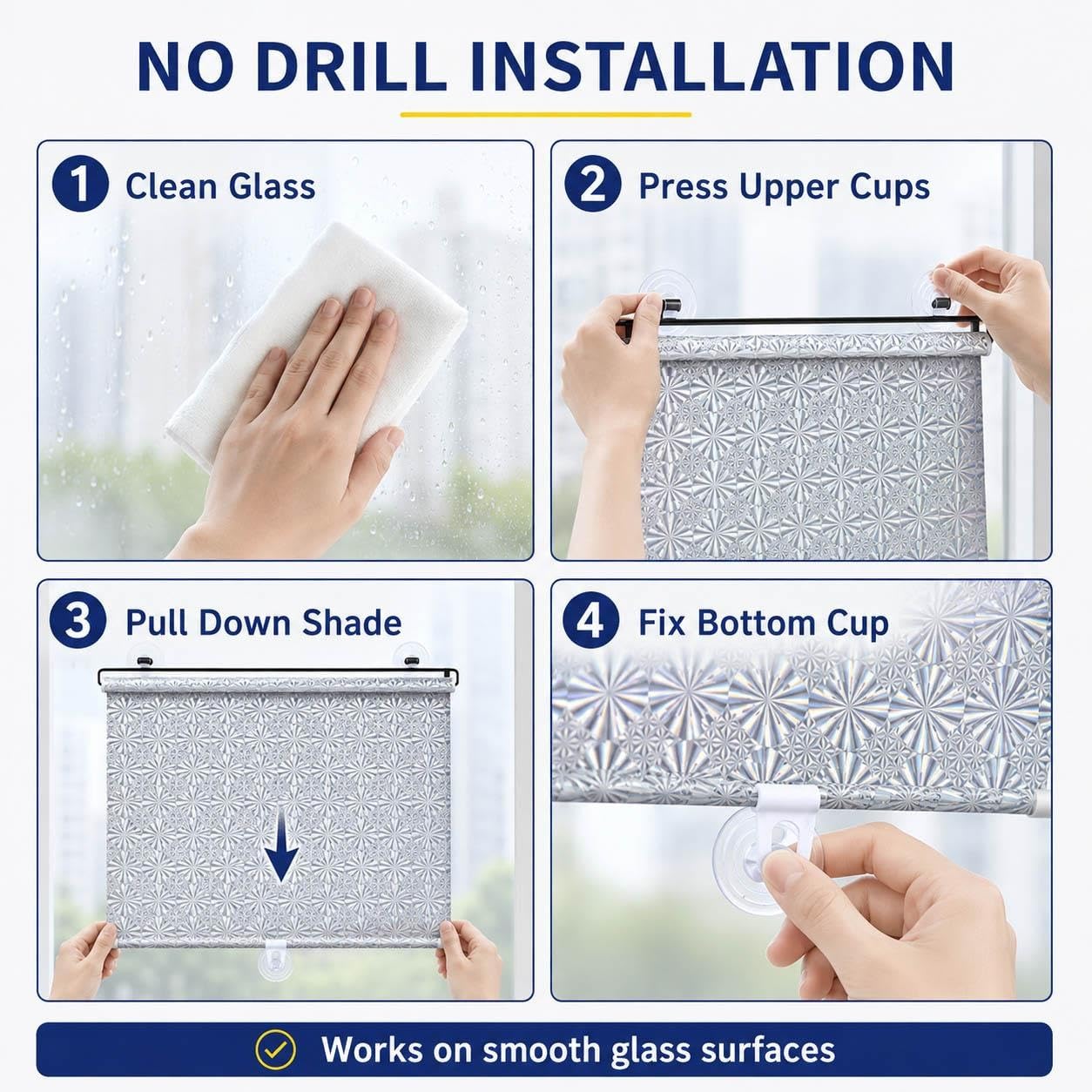 Schermo Solare per Finestre con Ventose, Pannello Oscurante Riflettente Retrattile Senza Forare, Protezione Privacy per Camera Ufficio Camper Auto Porta Vetro(W 80 x 120 cm)