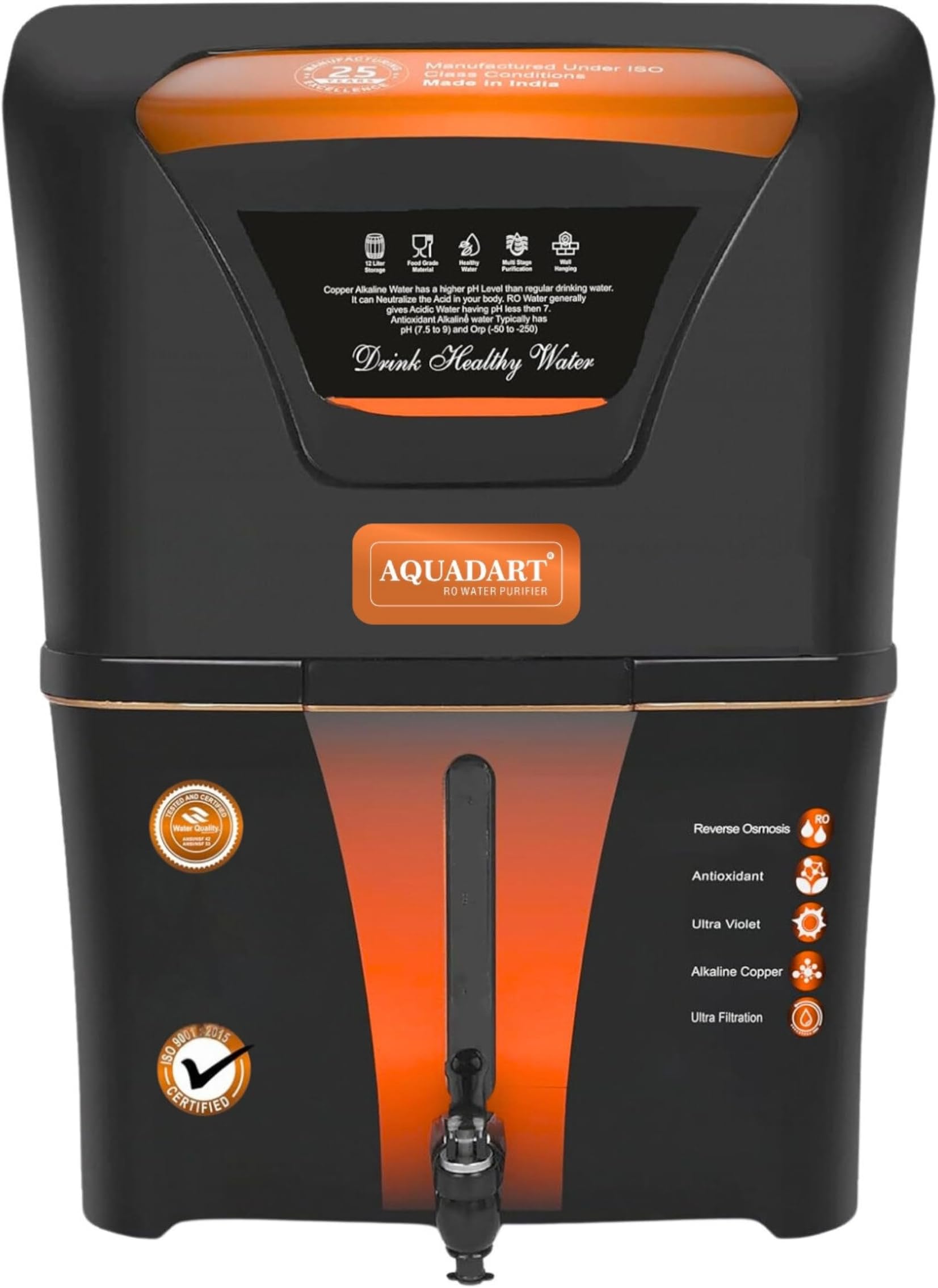 AquaDart Copper +Alkaline RO Water Purifier with RO, UV, UF, TDS Adjuster 12L | 8 Stage Purification | Suitable for all type water supply (AGS Copper Alkaline)
