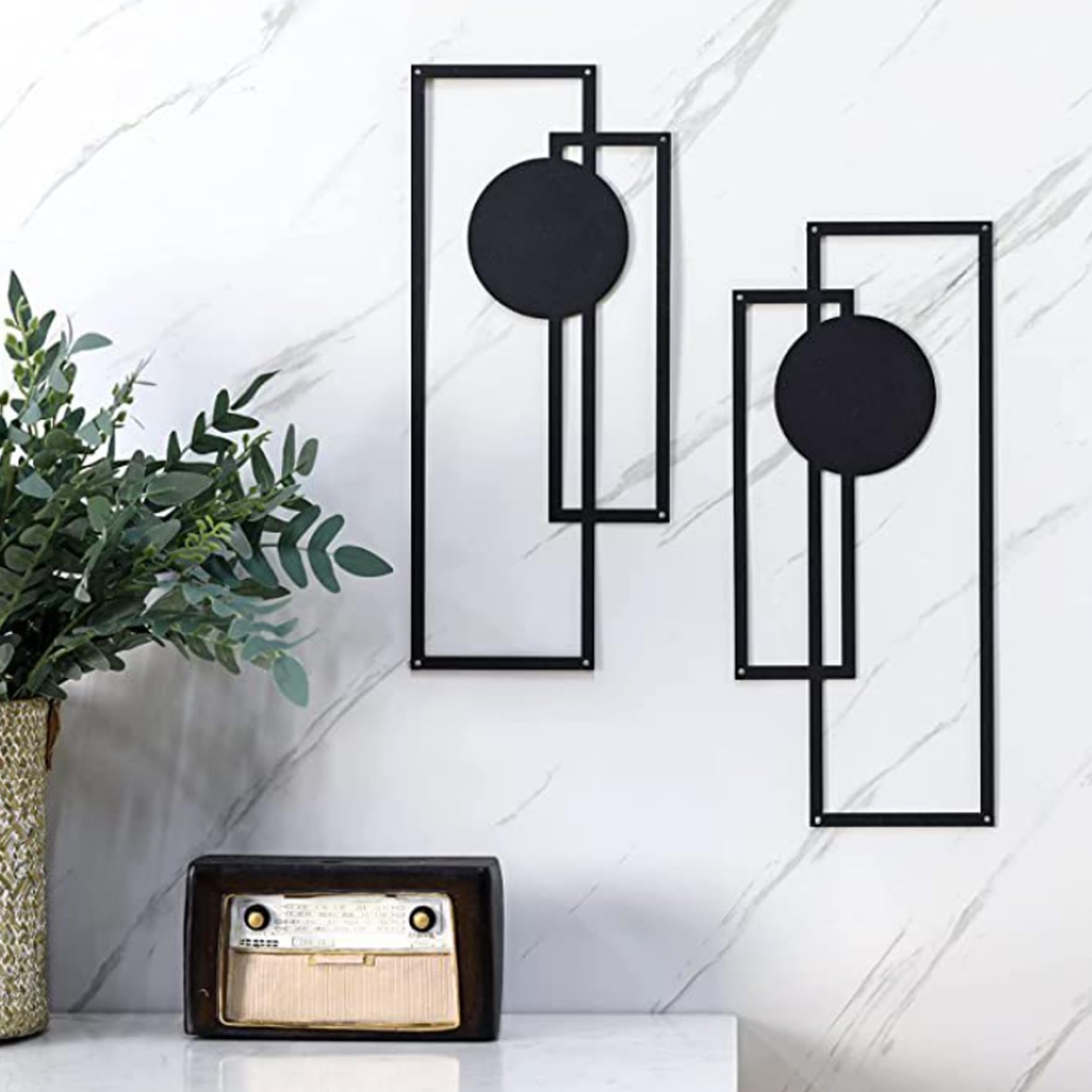 Decoración de Arte de Pared de Metal, 2 Piezas de 15.7 Pulgadas decoración de Pared de Metal Minimalista, Colgantes de Pared geométricos Abstractos Modernos, esculturas de Pared decoración del ho