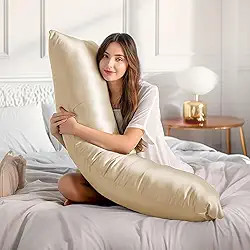 Fronha corporal de cetim, fronhas de seda para cabelo e pele, capa de almofada de corpo champanhe com fecho de envelope, presente para mulheres (50,8 x 137,2 cm) 1 pacote