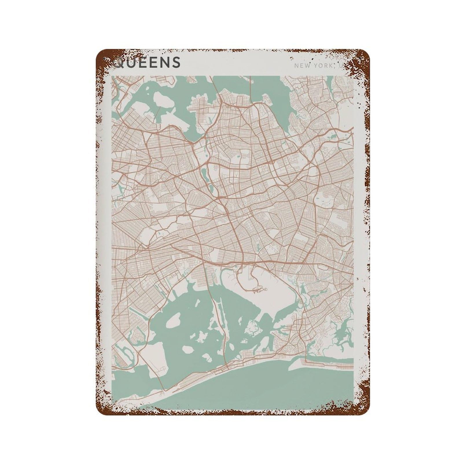xiaoxiaoshen Queens Map New York Travel Gift Scandi Wall Decor Art Metal Tin Poster Modern Home Decor Art Home Bar Shop Decorations Vintage Sign 40x30cm