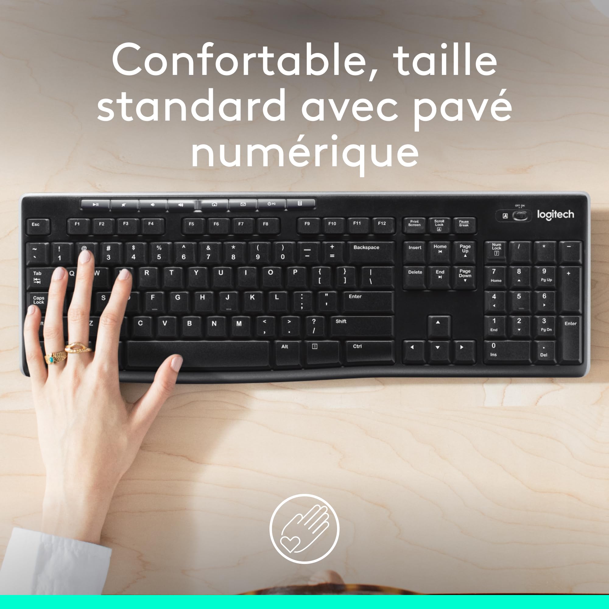 Logitech Wireless Frances Keyboard K270 Inalambrico, Noir, 3.20 x 45.00 x 16.00 cm