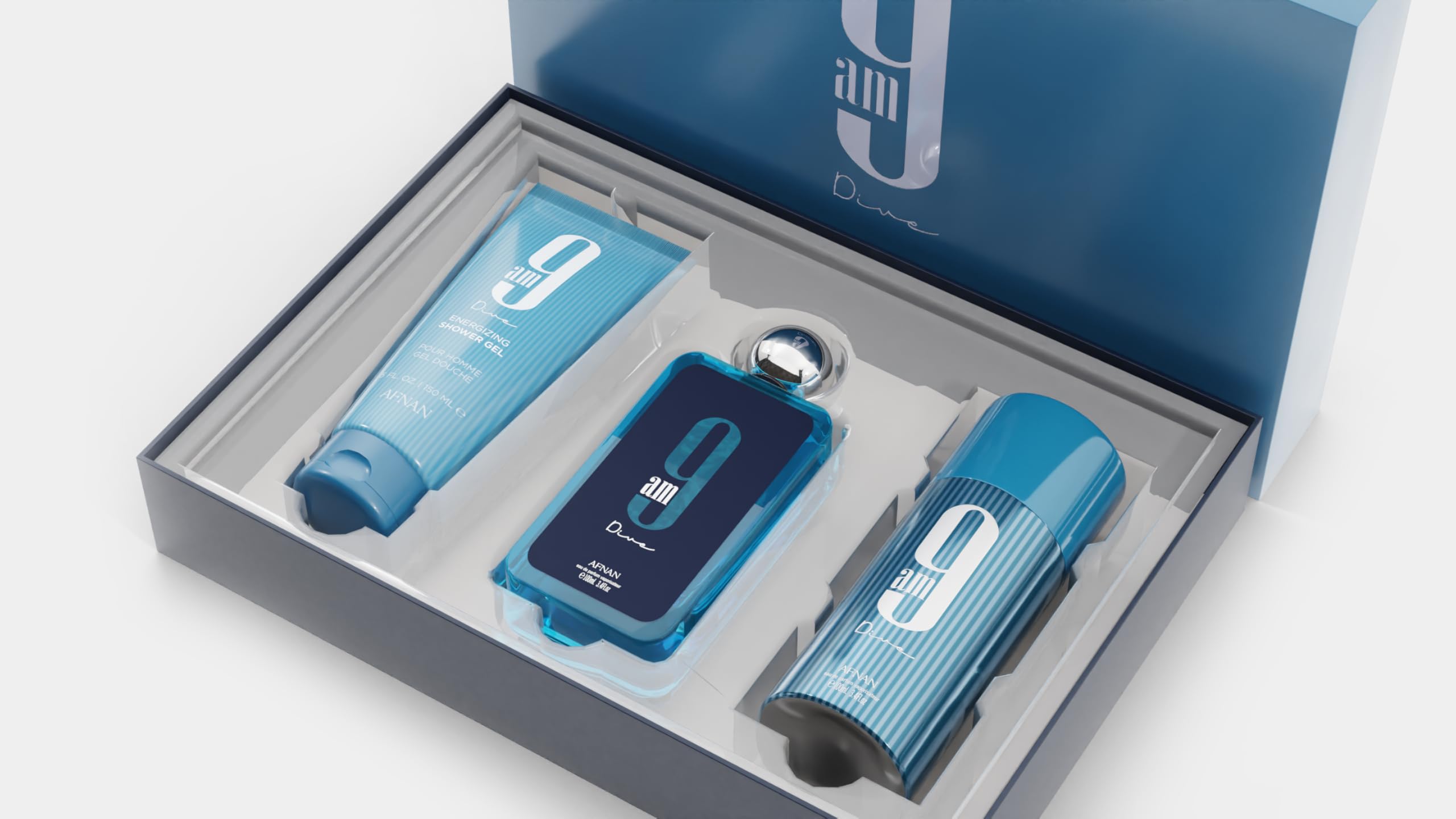 Afnan 9 Am Dive Parfüm Geschenkset für Unisex (Eau de Parfum Spray + Duschgel + Deodorant)