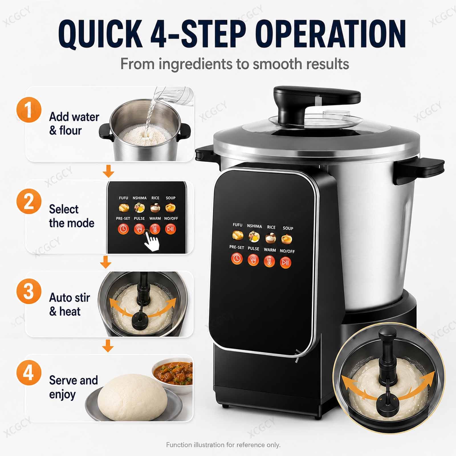 Máquina Automática Inteligente para Preparar Alimentos, De Acero Inoxidable De 900 W para Machacar Ñame, 6 L con Pantalla Táctil Led Y Olla Mezcladora para Fufu, Banku, Nshima, Sopa Y Puré De