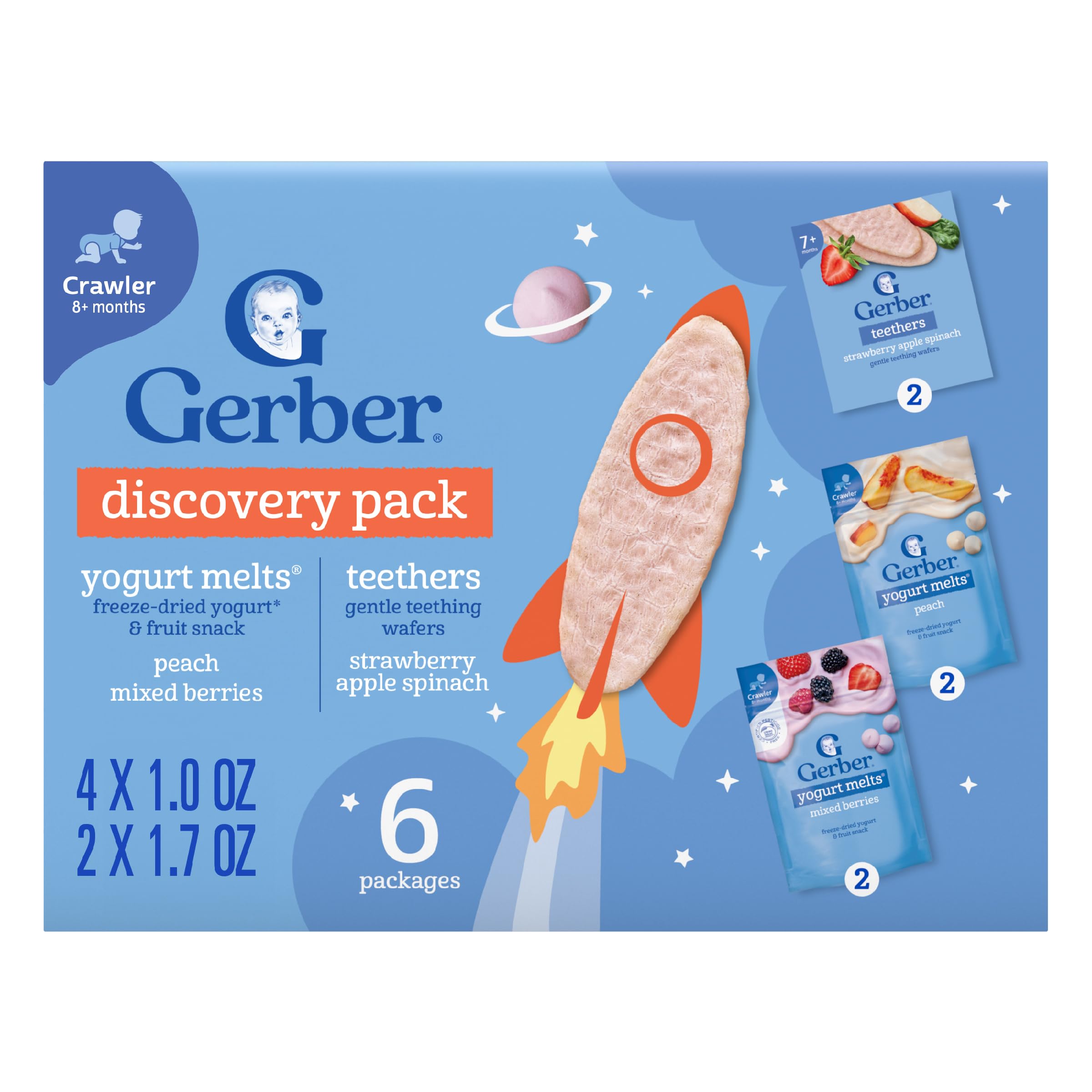 Gerber Stage 3 Baby Snacks Discovery Pack, Yogurt Melts, Teething Wafers, 6PK