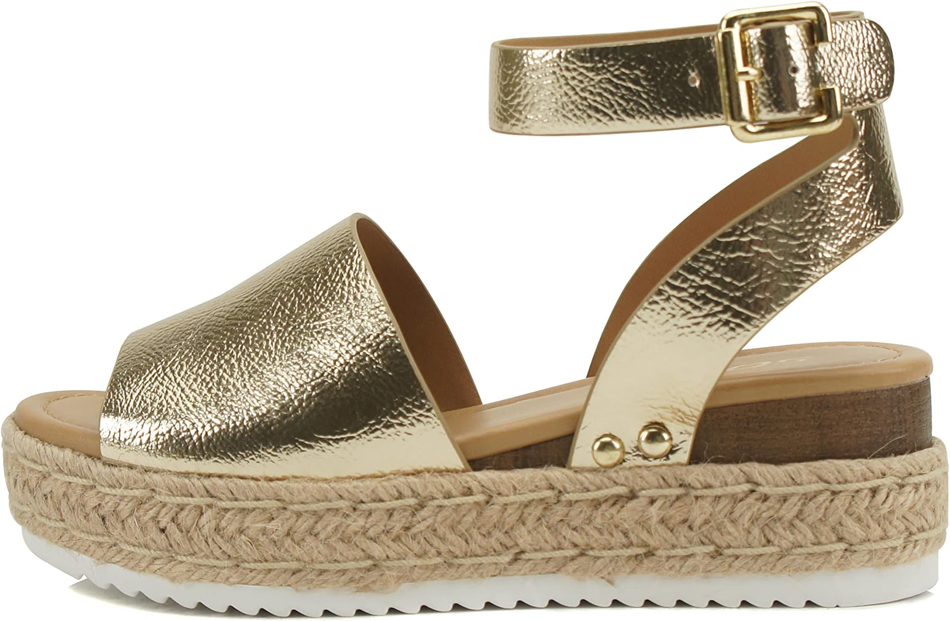 SodaTopic Open Toe Buckle Ankle Strap Espadrilles Flatform Wedge Casual Sandal