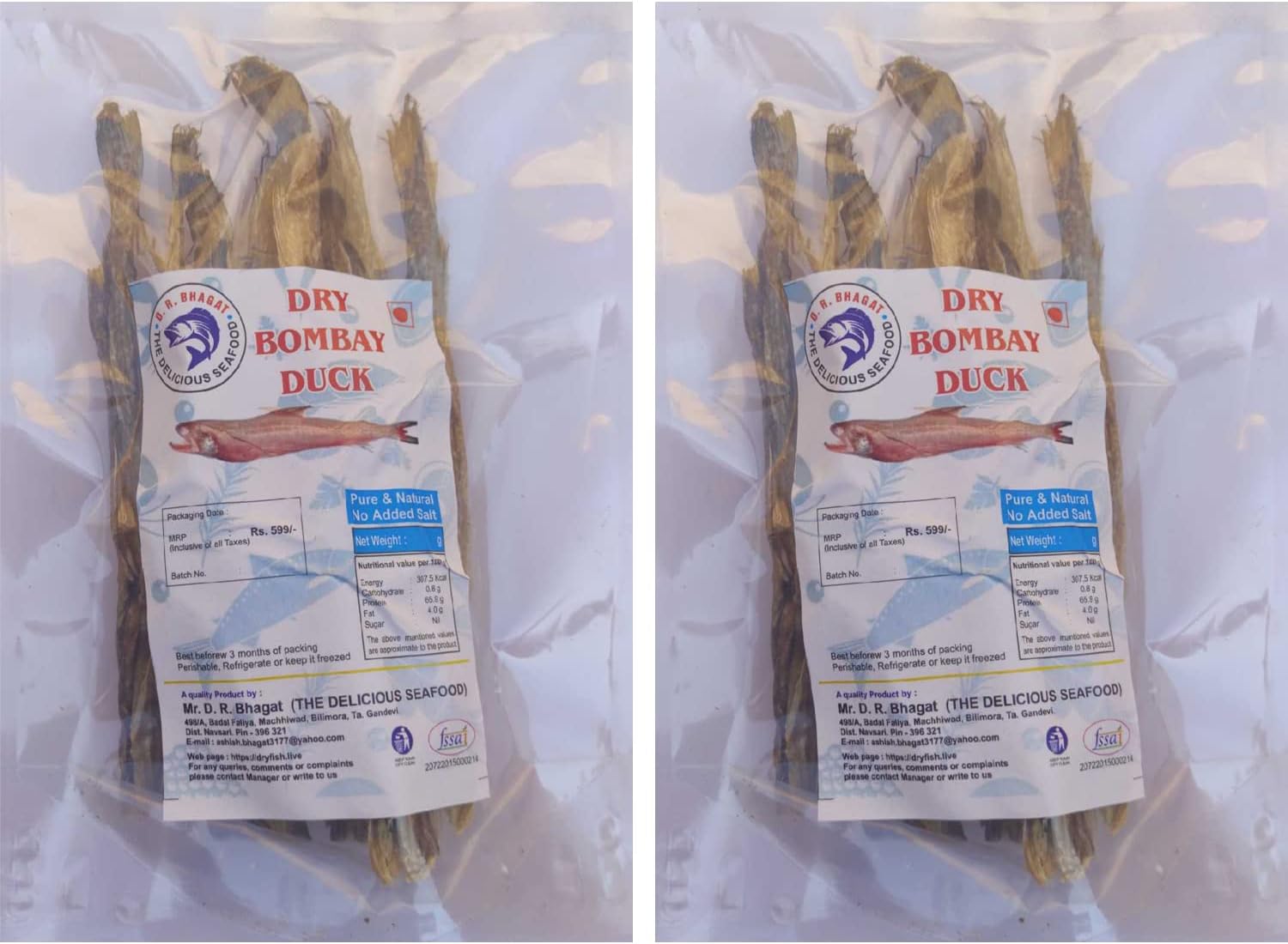 D.R.BHAGAT THE DELICIOUS SEAFOOD Pure & Natural Dry Bombay Duck Fish (Bombil), No Added Salt - 250 g Each (Pack of 2)