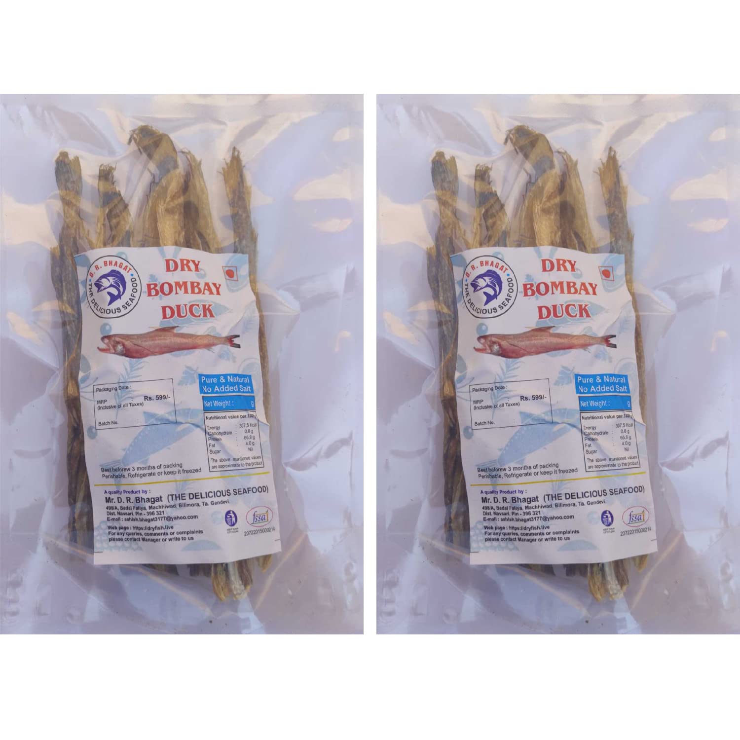 D.R.BHAGAT THE DELICIOUS SEAFOOD Pure & Natural Dry Bombay Duck Fish (Bombil), No Added Salt - 250 g Each (Pack of 2)